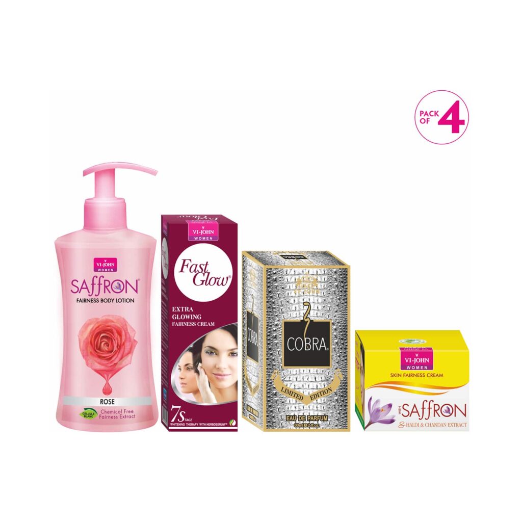 VI-JOHN Women Fairness Cream Care Saffron Haldi Chandan, Fast Glow, Eau De Parfum, Rose Body Lotion - VI-JOHN