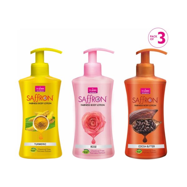 VI-JOHN Women Saffron Fairness Body Lotion Rose, Turmeric & Cocoa Butter (Pack of 3) (250 ml) - VI-JOHN