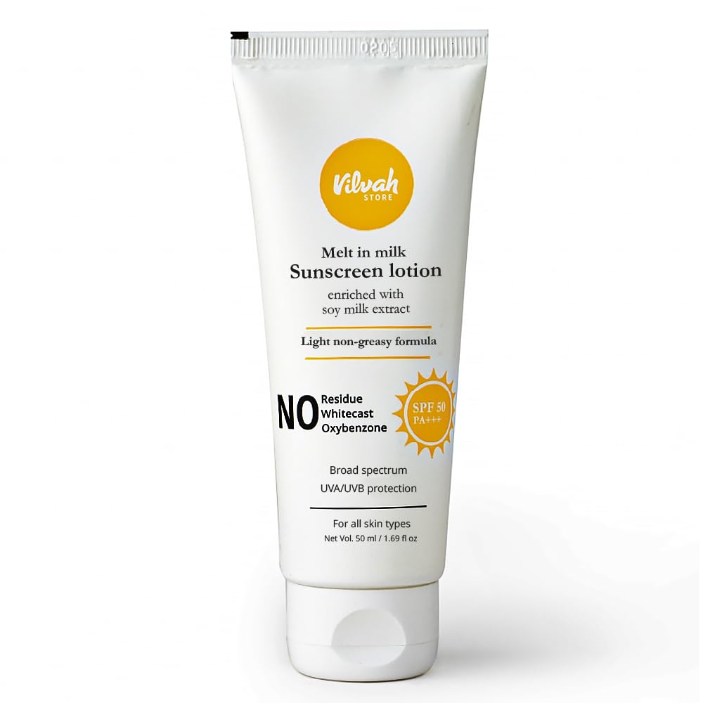 vilvah STORE Vilvah Melt-In-Milk Sunscreen For All Skins Spf 50 Pa+++ With Soy Milk Extract Lightweight, No White Cast Protects Skin From Dangerous Uva, Uvb & Blue Light For Men...