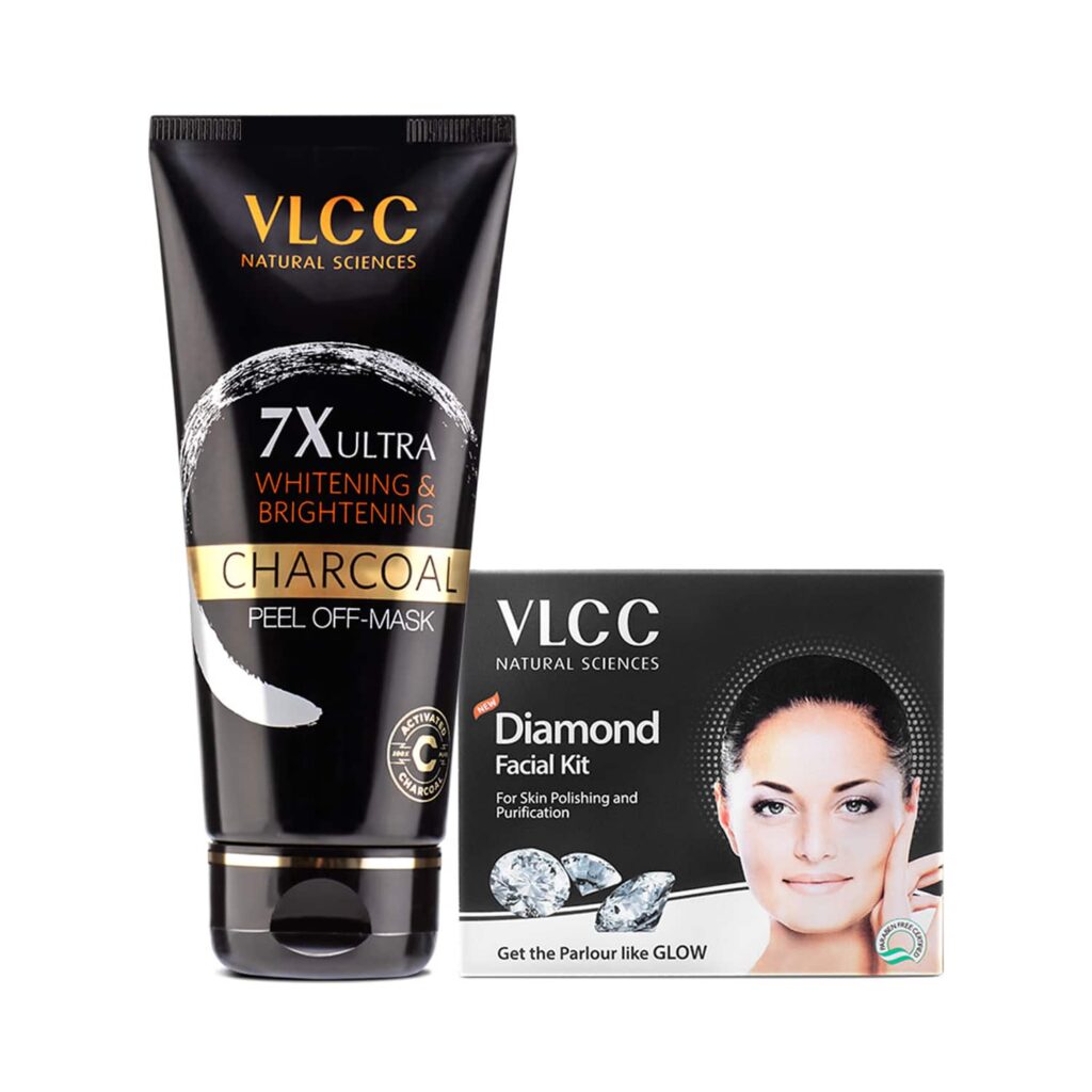 VLCC 7X Ultra Whitening and Brightening Charcoal Peel Off Mask & Diamond Facial Kit - VLCC