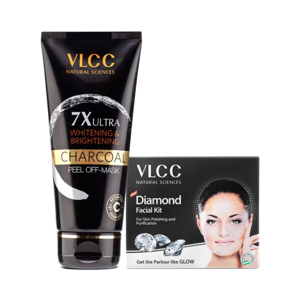 VLCC 7X Ultra Whitening and Brightening Charcoal Peel Off Mask & Diamond Facial Kit - VLCC