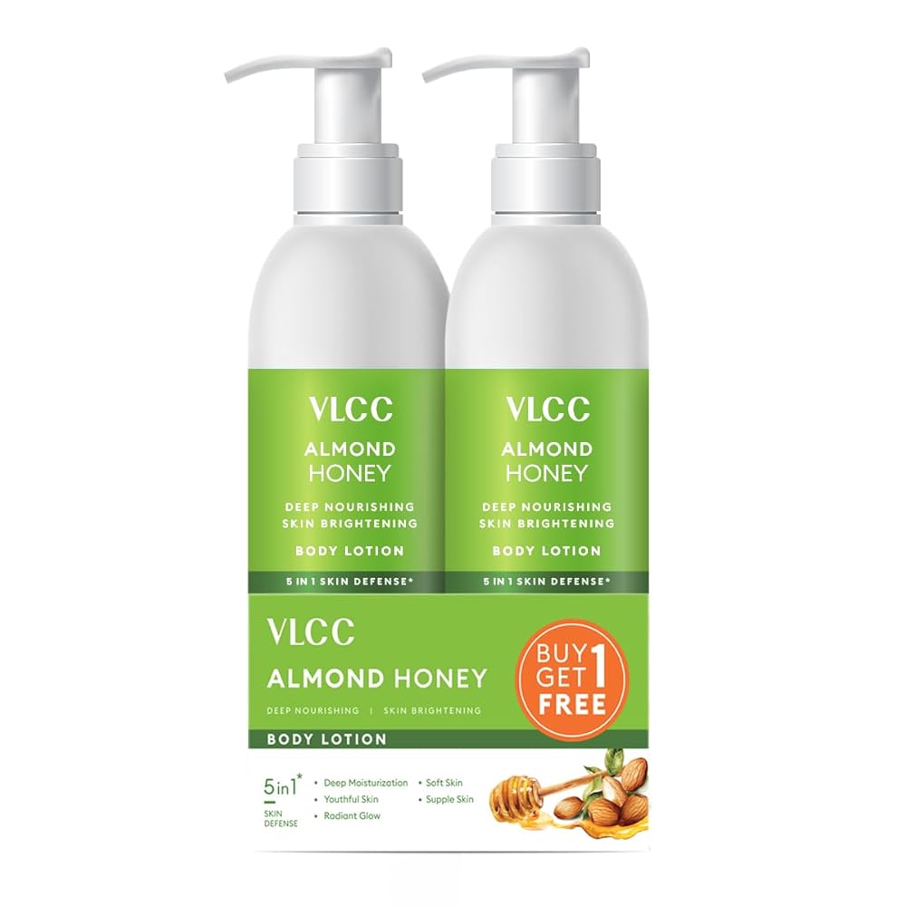 VLCC Almond Honey Deep Nourishing & Skin Brightening Body Lotion - 350ml + 350ml | Buy One Get One | Deep Nourishment, Glowing & Youthful Skin | With Almond Oil, Honey, Cocoa...