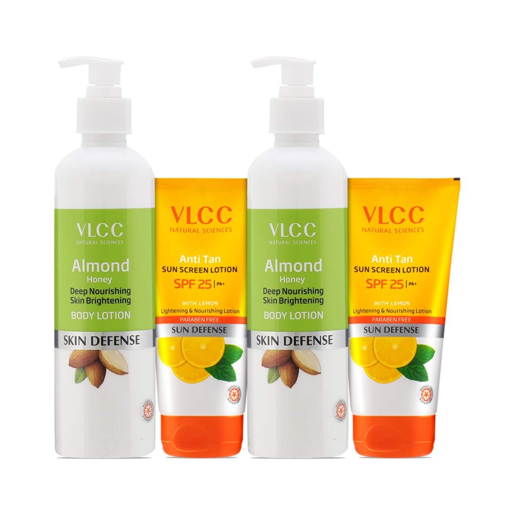 VLCC Anti Tan Sun Screen Lotion SPF 25 & Almond Honey Skin Brightening Body Lotion Combo - VLCC