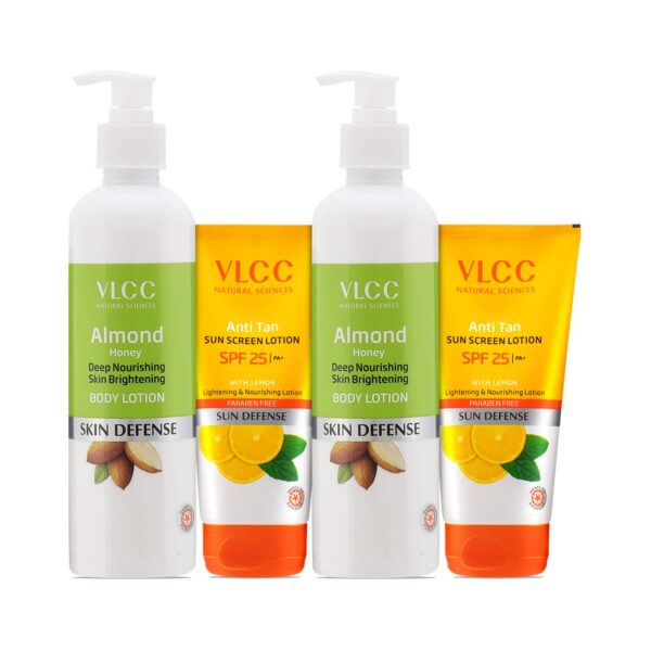 VLCC Anti Tan Sun Screen Lotion SPF 25 & Almond Honey Skin Brightening Body Lotion Combo - VLCC