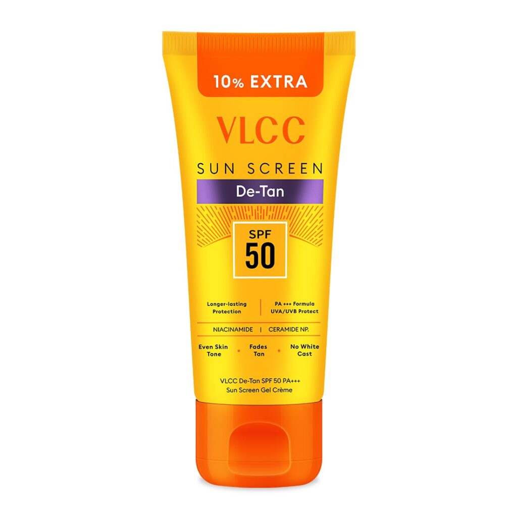 VLCC De-Tan SPF 50 PA+++ Sunscreen Gel Crème - 100g + 10g Extra | With Cucumber, Carrot, and Saxifraga Extracts | Enhances Glow, Protects from UVA, UVB Rays, and Help Reduce...