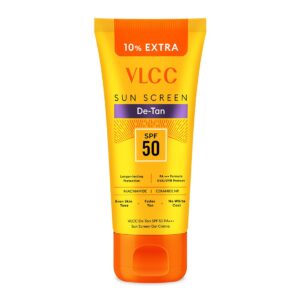 VLCC De-Tan SPF 50 PA+++ Sunscreen Gel Crème - 100g + 10g Extra | With Cucumber, Carrot, and Saxifraga Extracts | Enhances Glow, Protects from UVA, UVB Rays, and Help Reduce...