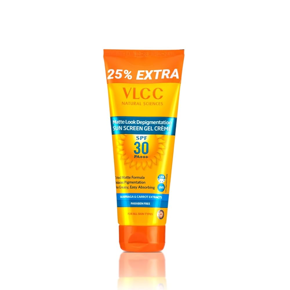 VLCC Matte Look Spf 30 PA ++ Sunscreen Gel Crème - 100g + 25g Extra - Helps Depigmentation, Non-Greasy Tinted Matte Formula with Broad Spectrum Protection.