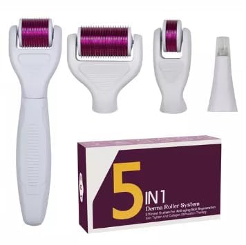 VRUNDON Microneedling Derma Roller Kit 5-in-1 – Skin Repair, Acne Scar Treatment & Hair Growth – Includes 4 Interchangeable Heads for Face, Body, and Beard