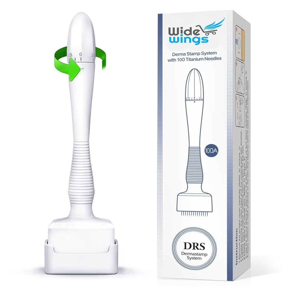 WIDEWINGS Derma Stamp For Women and Men, 100 Titanium Adjustable Microneedling Derma Stamp Face & Hair & Beard & Scalp - Derma Roller Alternative Skin Care