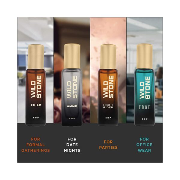 Wild Stone Cigar Ammo Night Rider & Edge Perfume Gift Set for Men (4 pcs) - Wild Stone