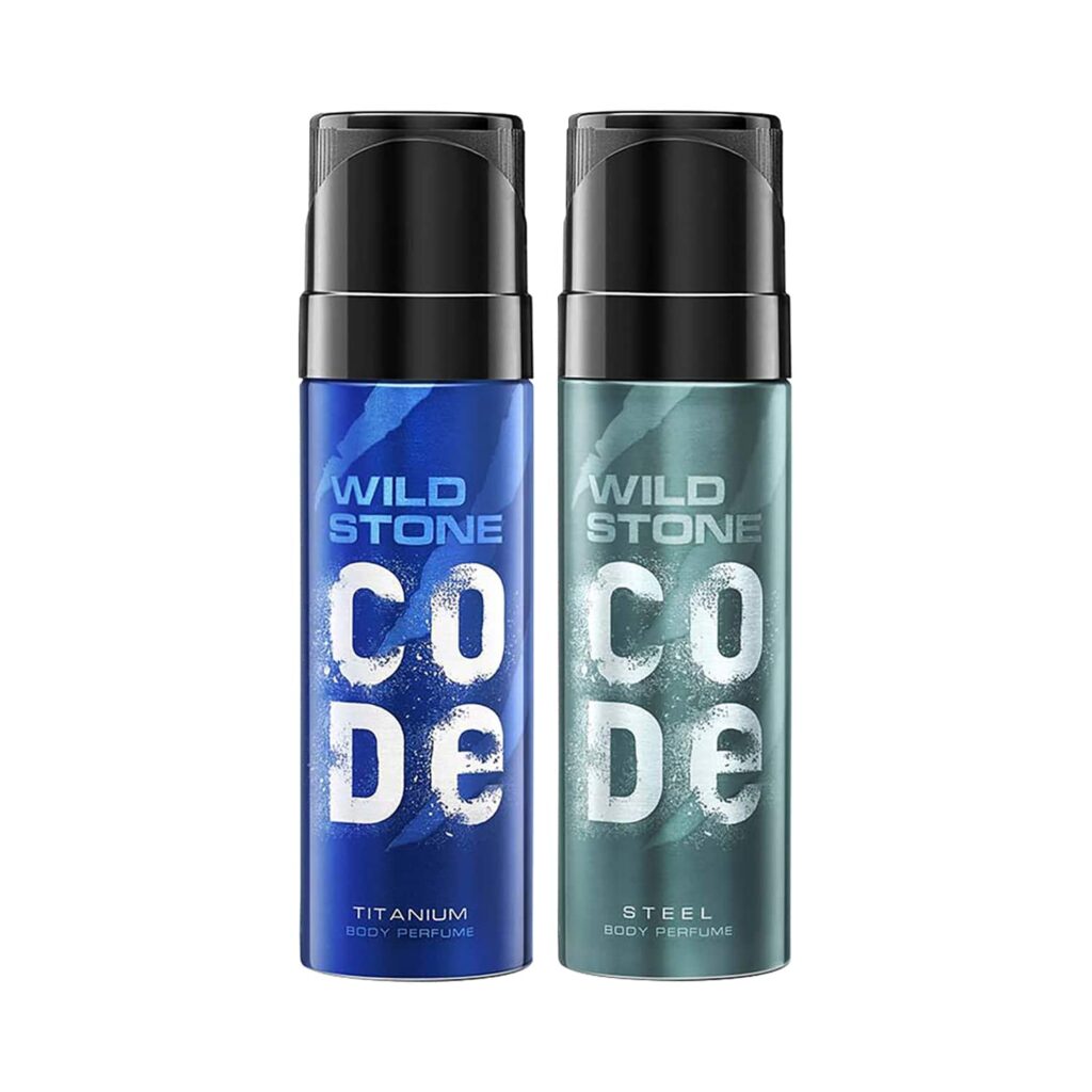 Wild Stone Code Titanium (150 ml) & Steel (150 ml) Long Lasting Nogas Body Perfume For Men Combo - Wild Stone