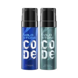 Wild Stone Code Titanium (150 ml) & Steel (150 ml) Long Lasting Nogas Body Perfume For Men Combo - Wild Stone