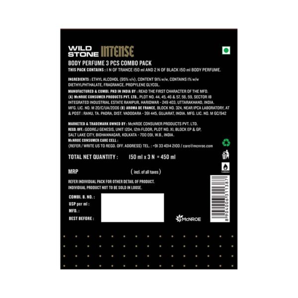 Wild Stone Intense Black and Trance No Gas Deodorant Gift Set for Men (3 pcs) - Wild Stone