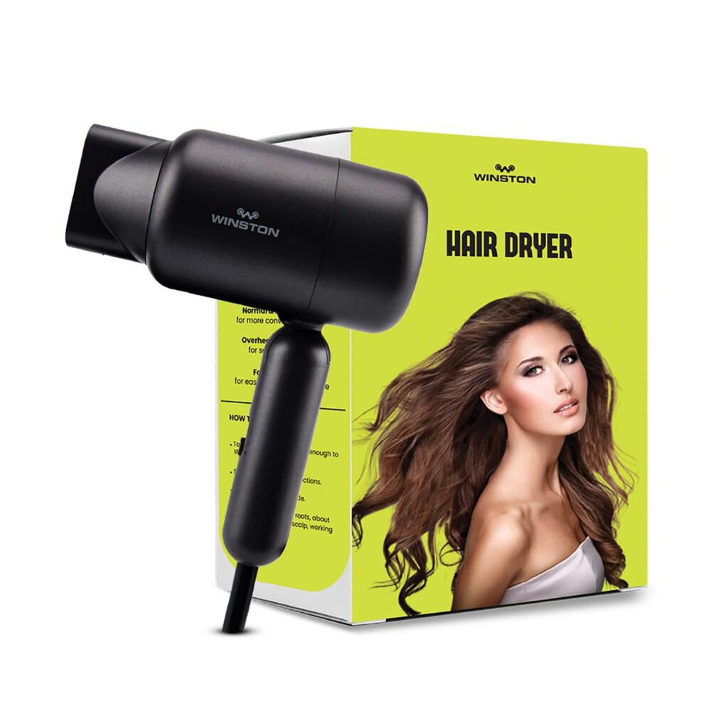 WINSTON Hair Dryer with Foldable Compact Design 1200W - Black (1Pc) - WINSTON