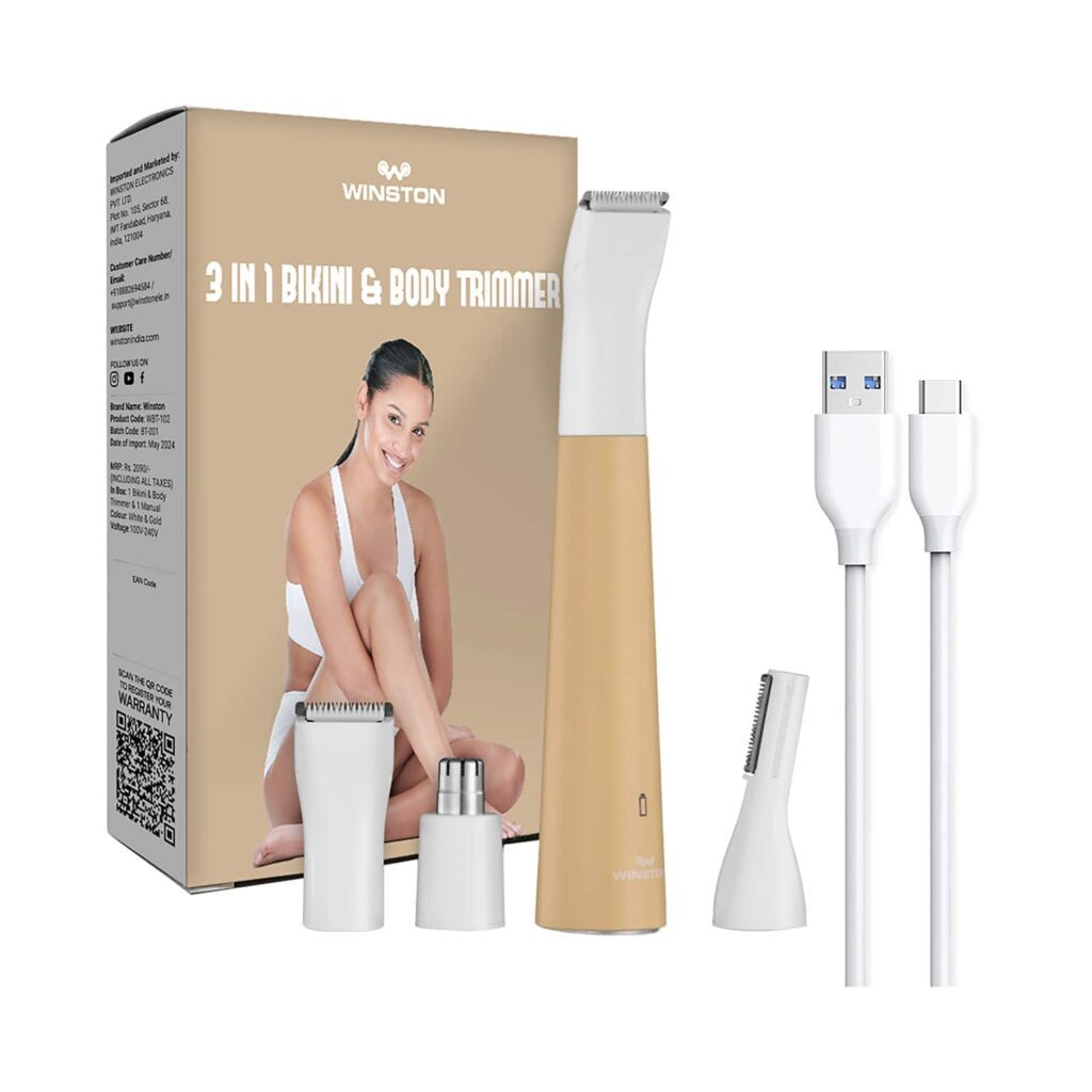 WINSTON Rechargeable Electric 3-in-1 Full Body and Bikini Trimmer for Women - 90 Min - WINSTON
