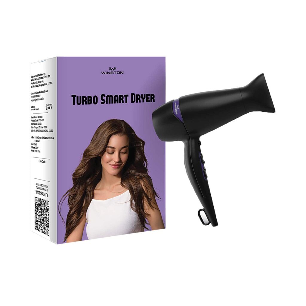 WINSTON Turbo Hair Dryer for Women and Men with Diffuser and with 3 Heat, 2 Speed and Cool Mode Setting – 2200 Watts - WINSTON