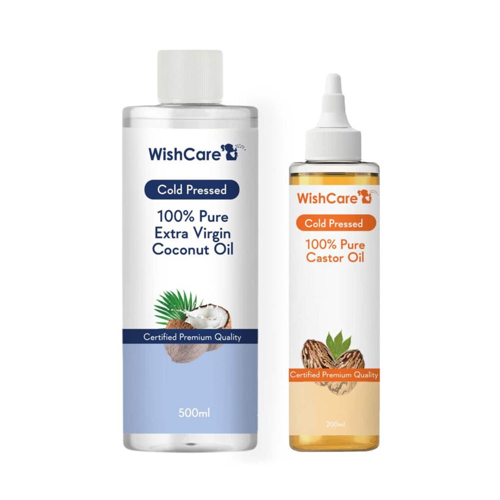 WishCare 100% Pure Cold Pressed Castor Oil (200 ml) & Extra Virgin Coconut Oil - (500 ml) - WishCare