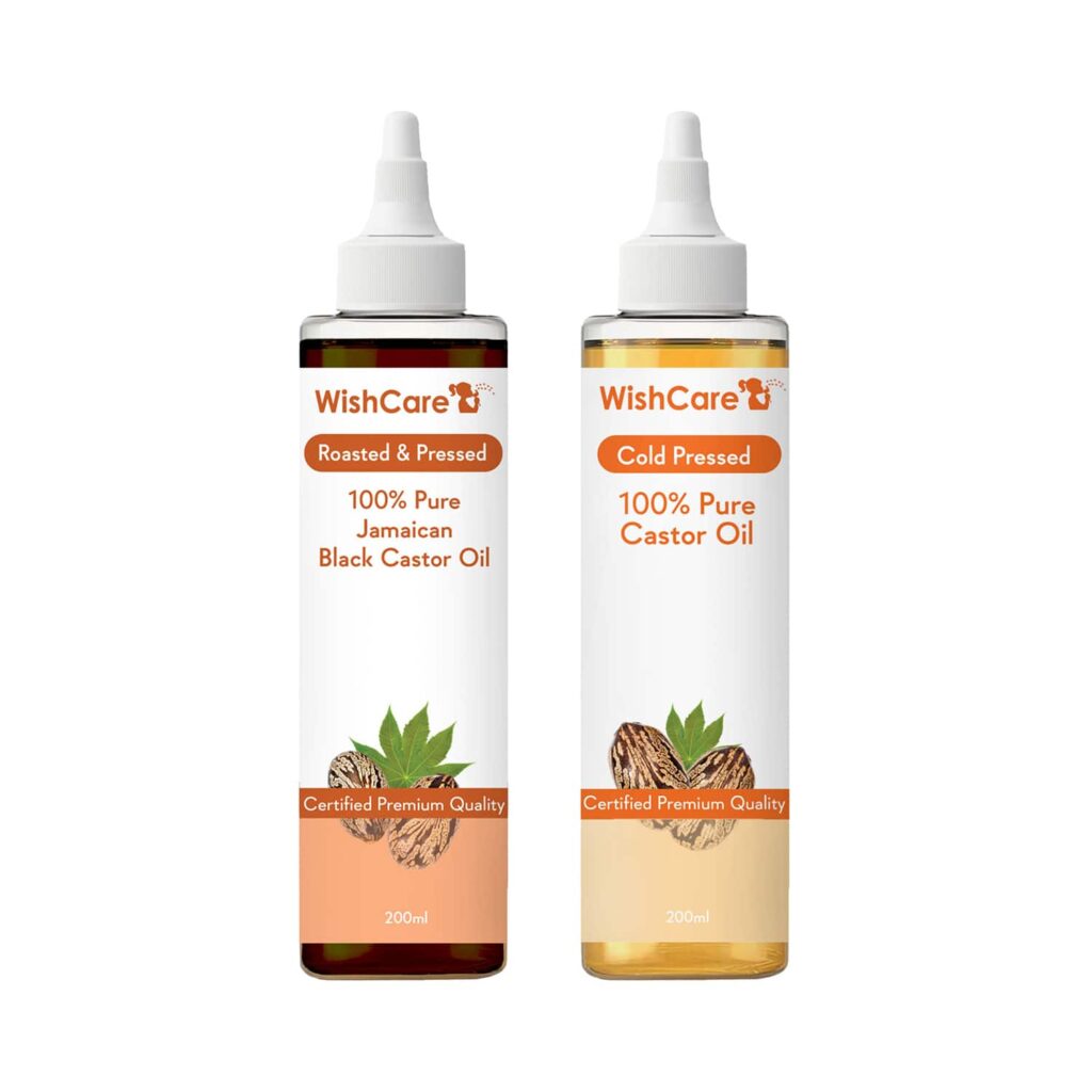 WishCare 100% Pure Cold Pressed Castor Oil & Jamaican Black Castor Oil - (200 ml each) - WishCare