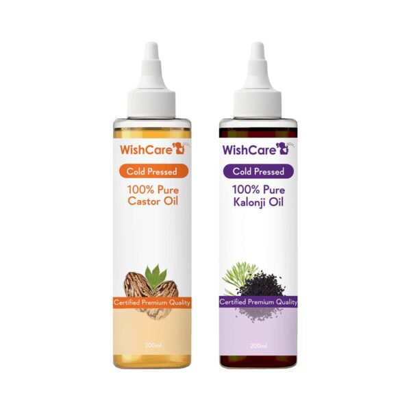 WishCare 100% Pure Cold Pressed Castor Oil & Kalonji Black Onion Seed Oil Combo - (200 ml each) - WishCare