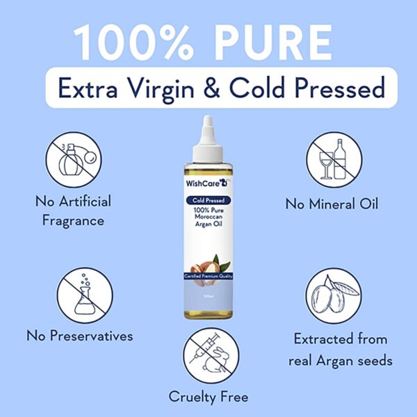 WishCare 100% Pure Cold Pressed Natural Moroccan Argan Oil (100ml) - WishCare