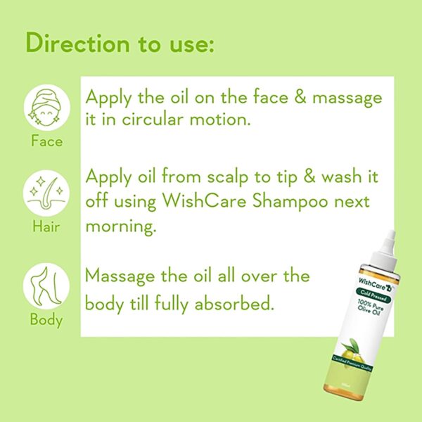 WishCare 100% Pure Cold Pressed Olive Oil (200ml) - WishCare