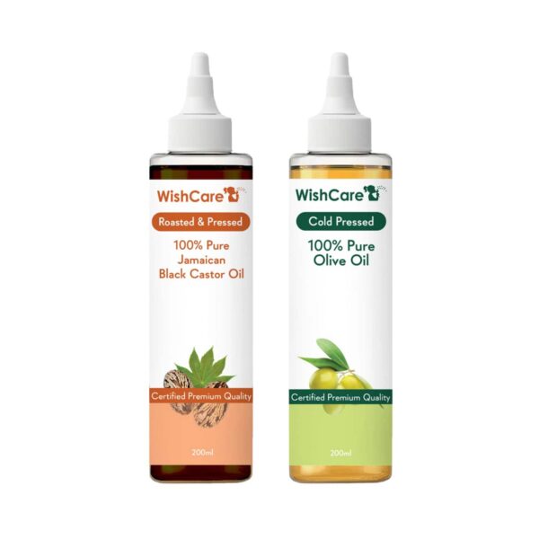 WishCare 100% Pure Cold Pressed Olive Oil & Black Castor Oil Combo - (200 ml each) - WishCare