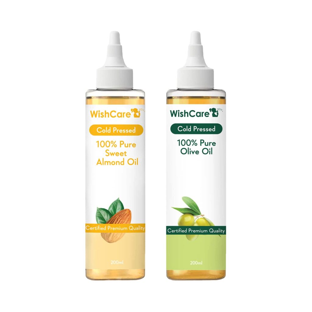 WishCare 100% Pure Cold Pressed Olive Oil & Sweet Almond Oil Combo - (200 ml each) - WishCare