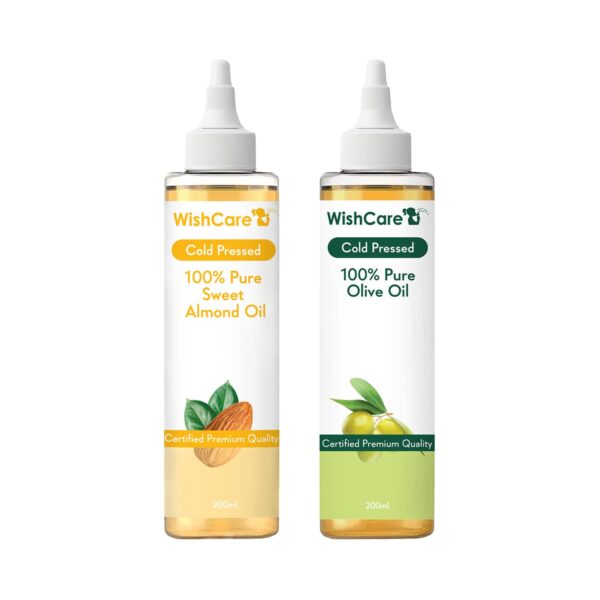 WishCare 100% Pure Cold Pressed Olive Oil & Sweet Almond Oil Combo - (200 ml each) - WishCare