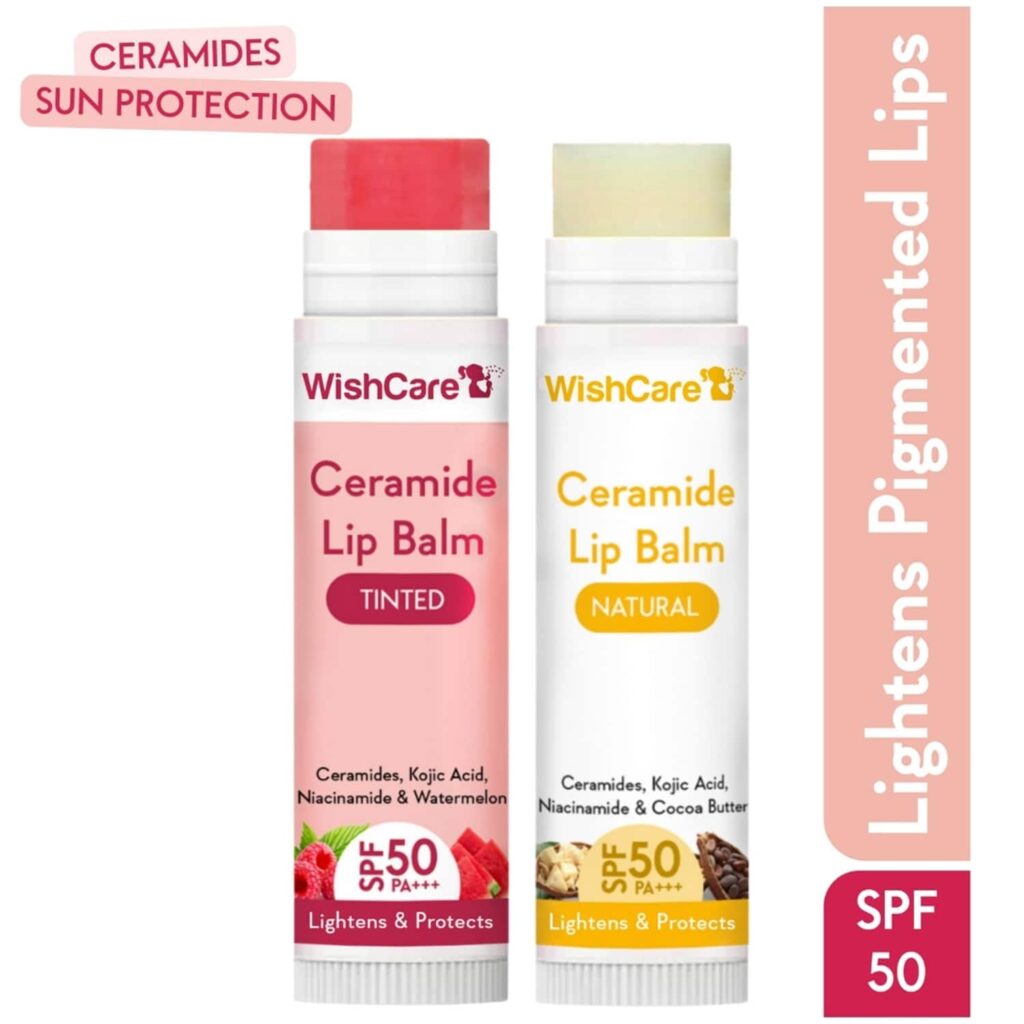 WishCare Ceramide Lip Balm SPF 50 PA+++ with Kojic Acid & Niacinamide - Lip Combo (Tinted & Natural) - WishCare