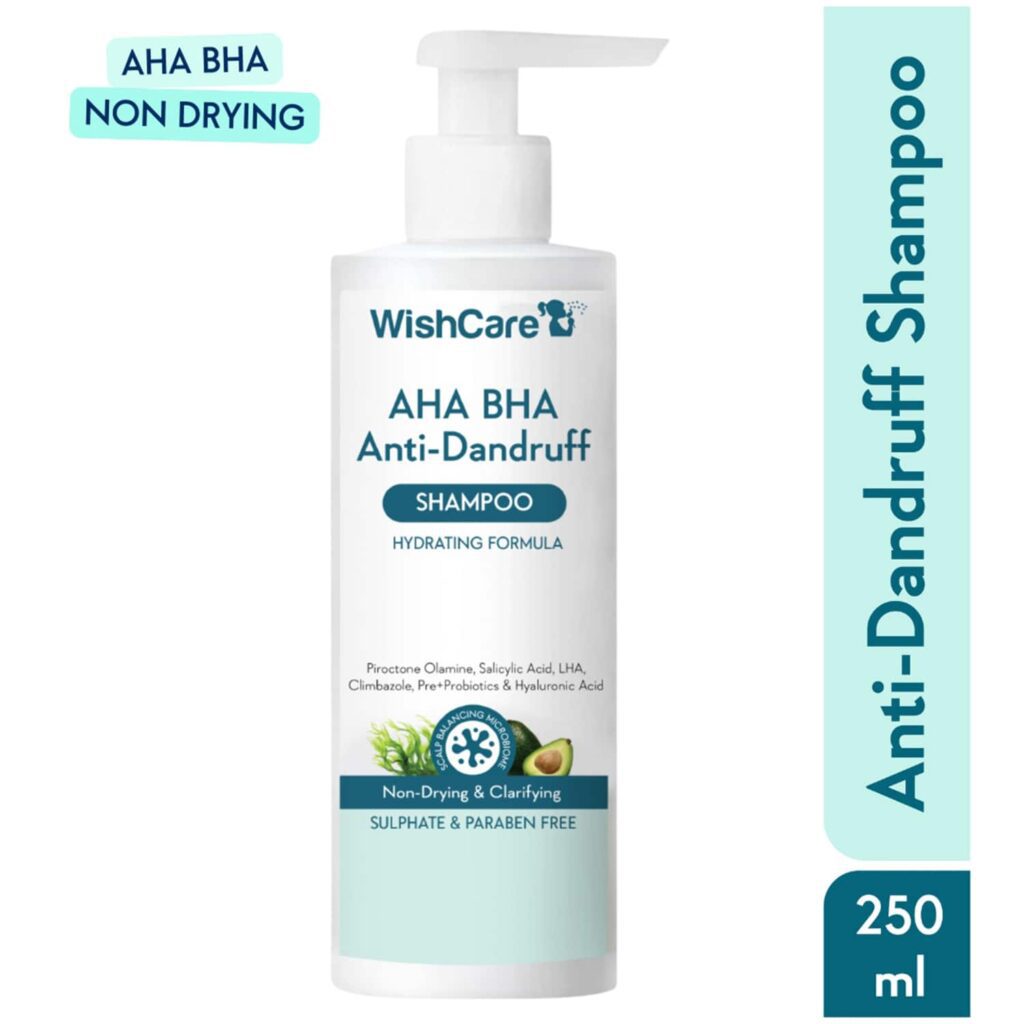 WishCare Hydrating AHA BHA Anti Dandruff Shampoo - Piroctone Olamine Salicylic Acid LHA (250 ml) - WishCare