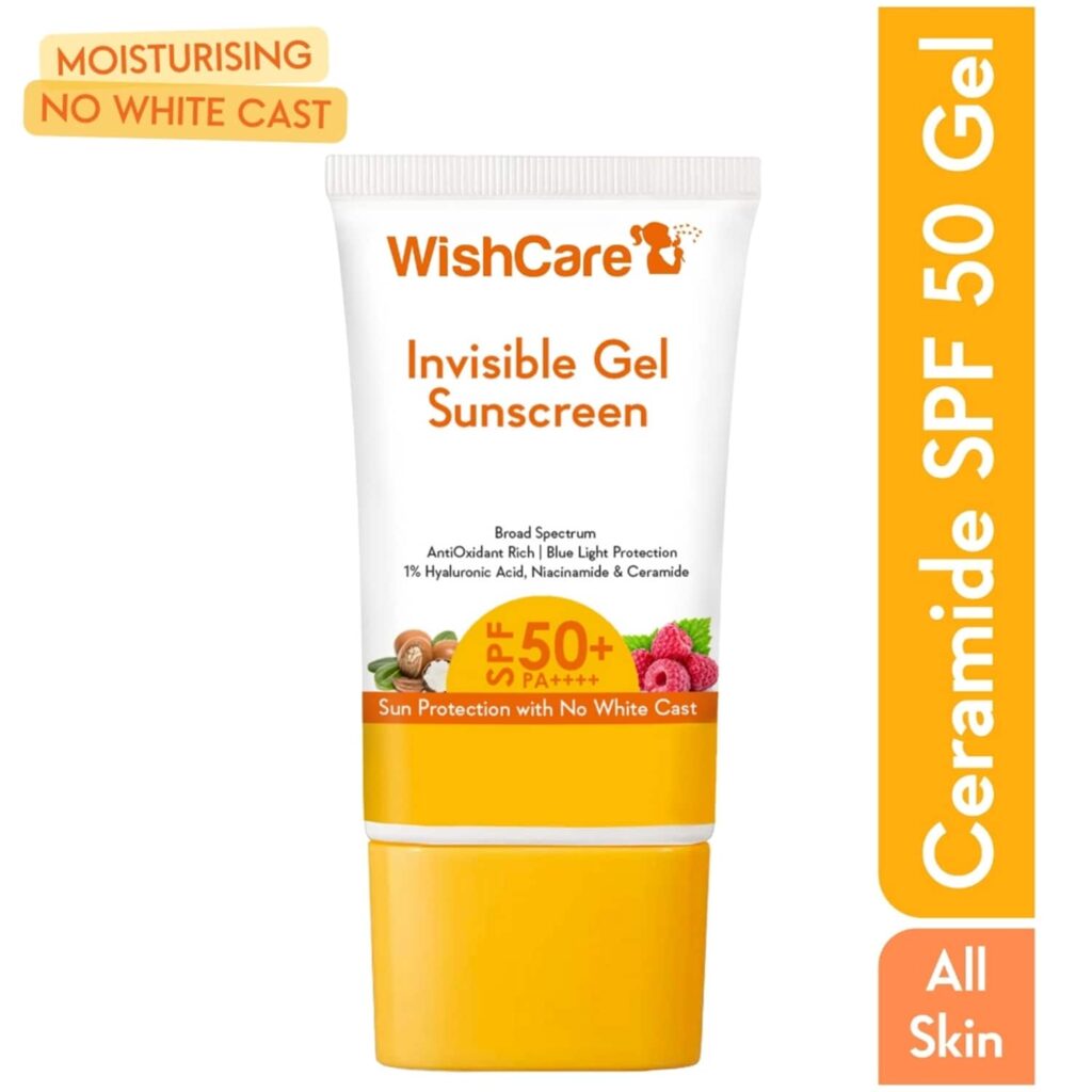 WishCare Invisible Gel Sunscreen SPF 50+ PA++++ - Broad Spectrum Protection with No White Cast (50 g) - WishCare