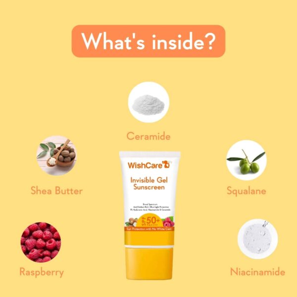 WishCare Invisible Gel Sunscreen SPF 50+ PA++++ - Broad Spectrum Protection with No White Cast (50 g) - WishCare