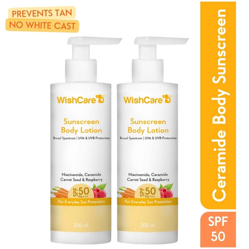 WishCare SPF 50 Sunscreen Body Lotion - Broad Spectrum For Men & Women (200 ml) Pack of 2 Combo - WishCare