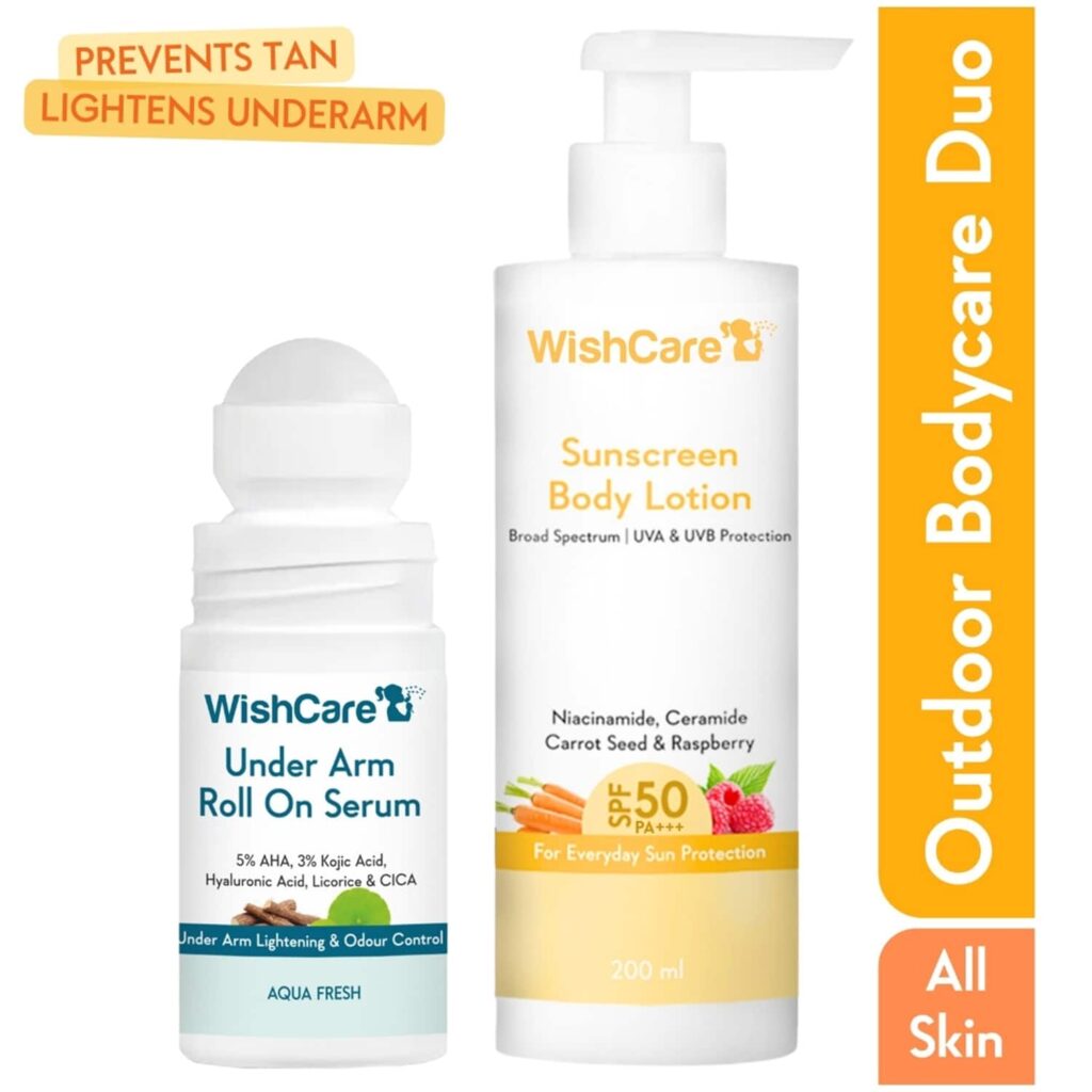 WishCare Sunscreen Body Lotion SPF 50 PA+++ (200 ml) + Aqua Fresh Underarm Roll On Serum (50 ml) - WishCare