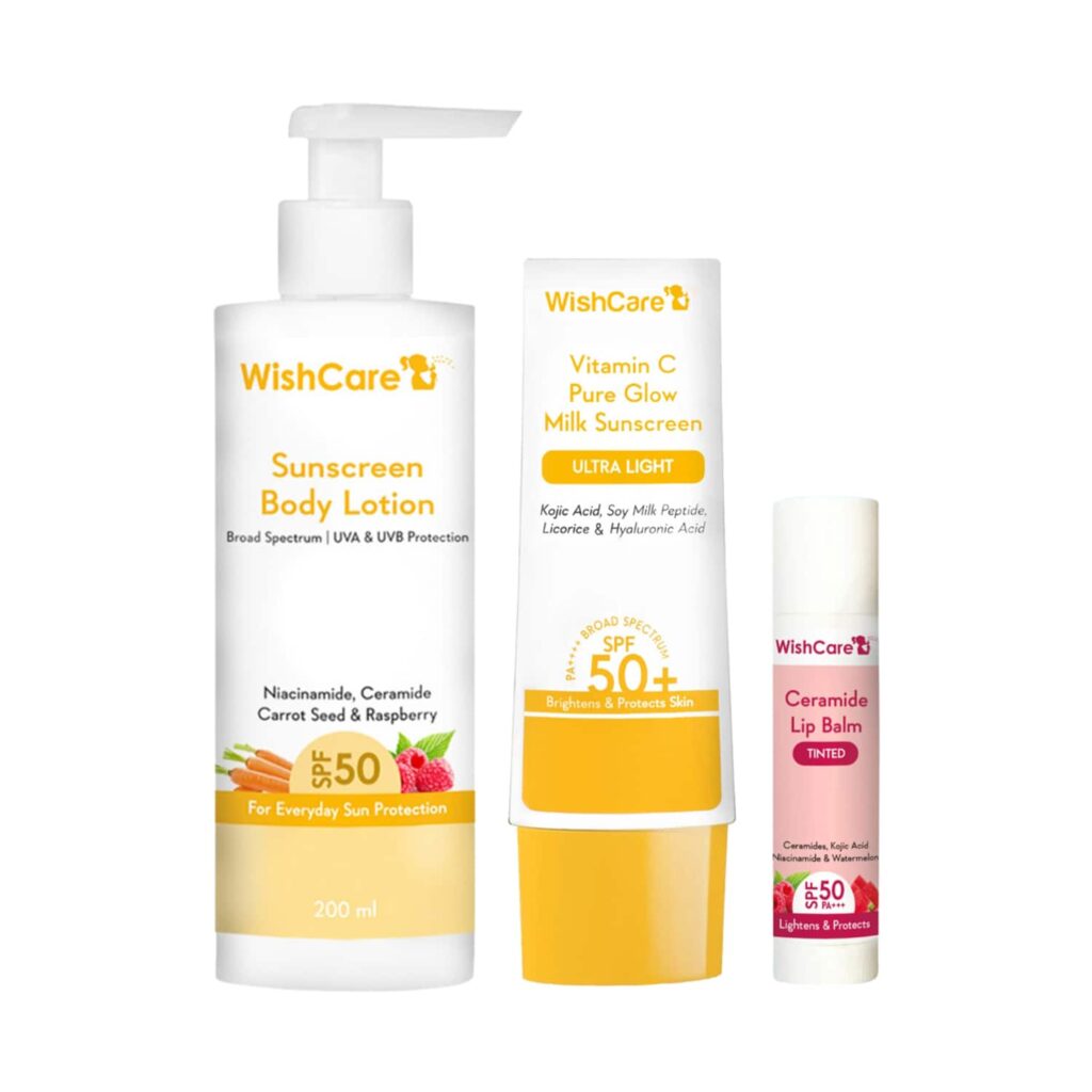 WishCare Sunscreen SPF 50 for Face, Body & Lips- With No White Cast - WishCare