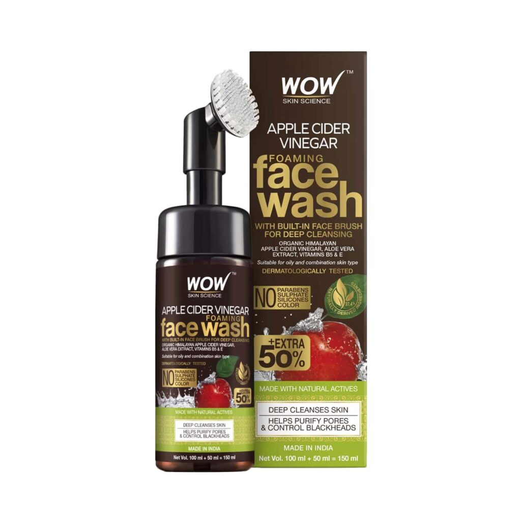 WOW SKIN SCIENCE Apple Cider Vinegar Foaming Face Wash With Built-In Brush (150ml) - WOW SKIN SCIENCE