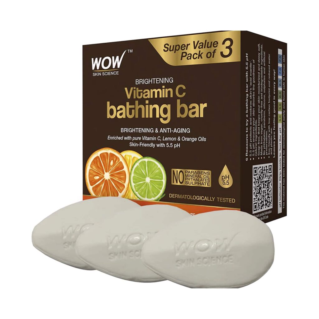 WOW SKIN SCIENCE Brightening Vitamin C Bathing Soap Skin-Friendly With 5.5 PH (3Pcs) - WOW SKIN SCIENCE