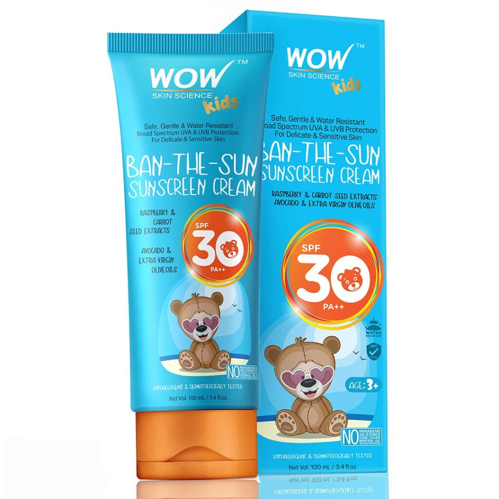 WOW Skin Science Kids Ban-The-Sun Sunscreen Cream For Combination Skin, Spf 30 Pa++ - No Parabens, Silicones, Oxide Color, Mineral Oil And Benzophenone, 100 Ml, Pack Of 1