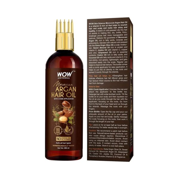 WOW SKIN SCIENCE Moroccan Argan Hair Oil with Comb Applicator (200ml) - WOW SKIN SCIENCE