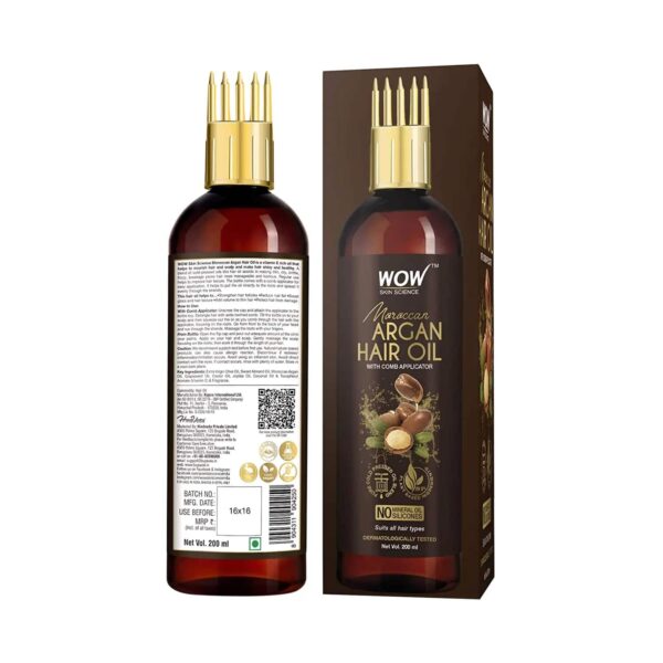 WOW SKIN SCIENCE Moroccan Argan Hair Oil with Comb Applicator (200ml) - WOW SKIN SCIENCE