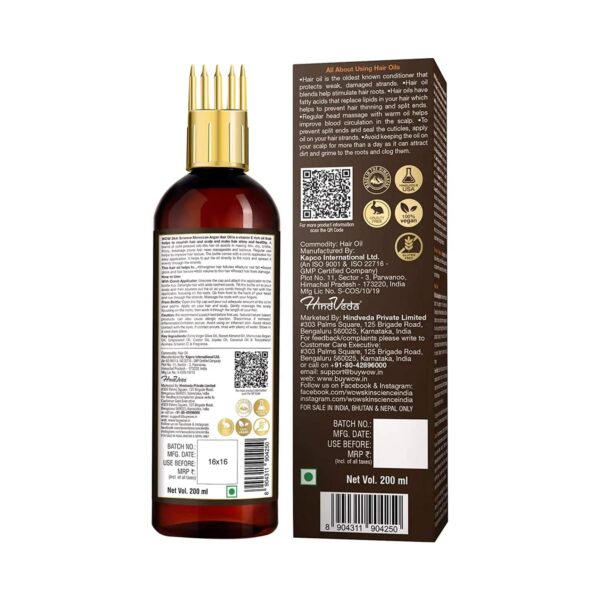 WOW SKIN SCIENCE Moroccan Argan Hair Oil with Comb Applicator (200ml) - WOW SKIN SCIENCE