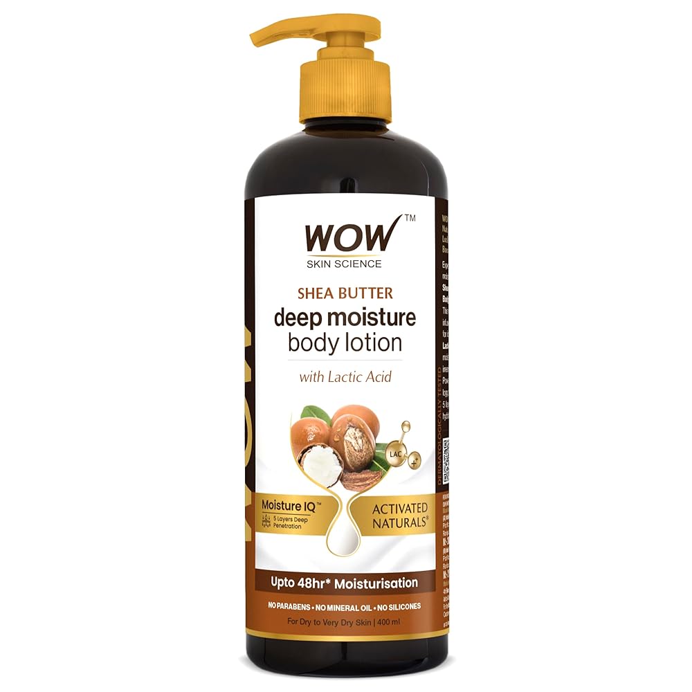WOW Skin Science Shea Butter With Lactic Acid Body Lotion | Hydrates Very Dry Skin | Long Lasting 48 hrs Moisturization | Smoothens Rough, Flaky Skin | Calms Itchy Skin - 400ml