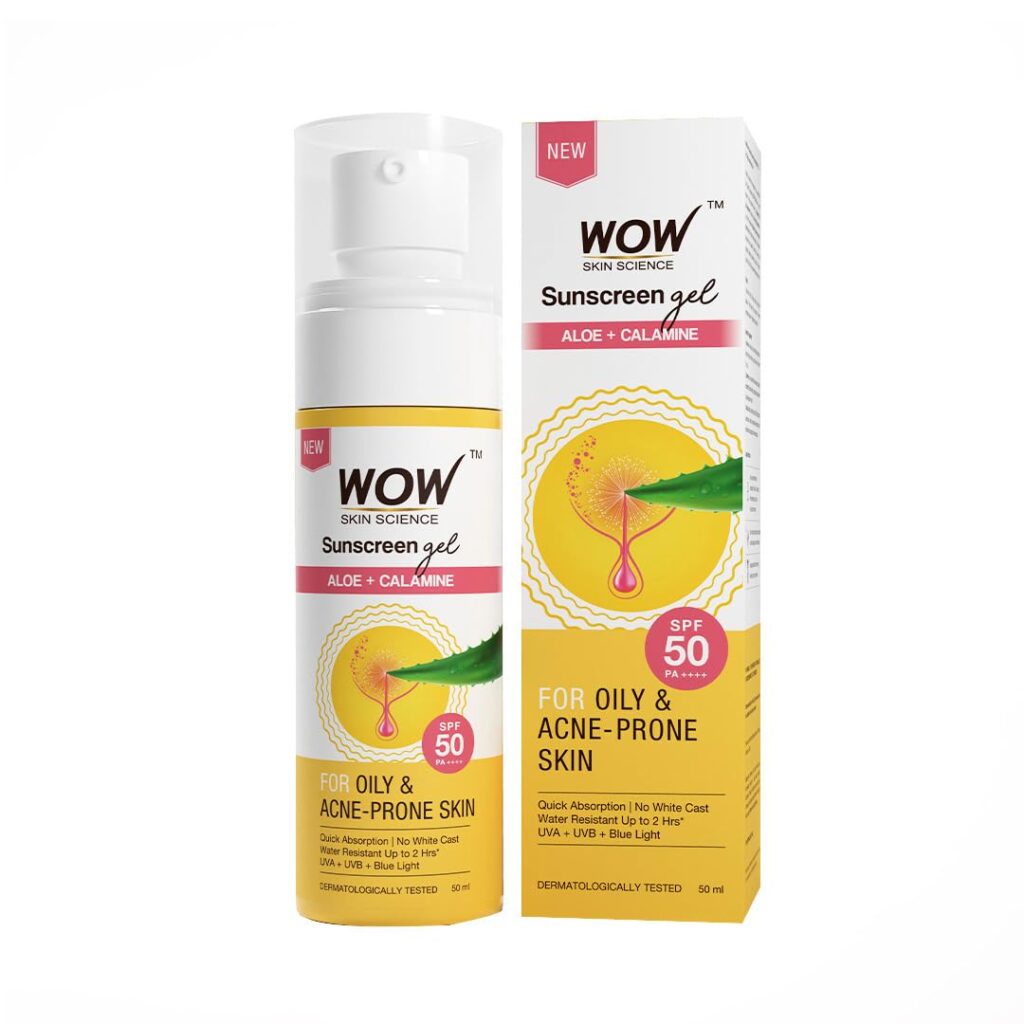 WOW Skin Science Sunscreen Gel For Oily & Acne-Prone Skin | SPF 50 PA++++ | Blocks UV Rays | Balances Oil & Excess Sebum | Lightweight | Quick Absorbing | No white cast | UVA &...