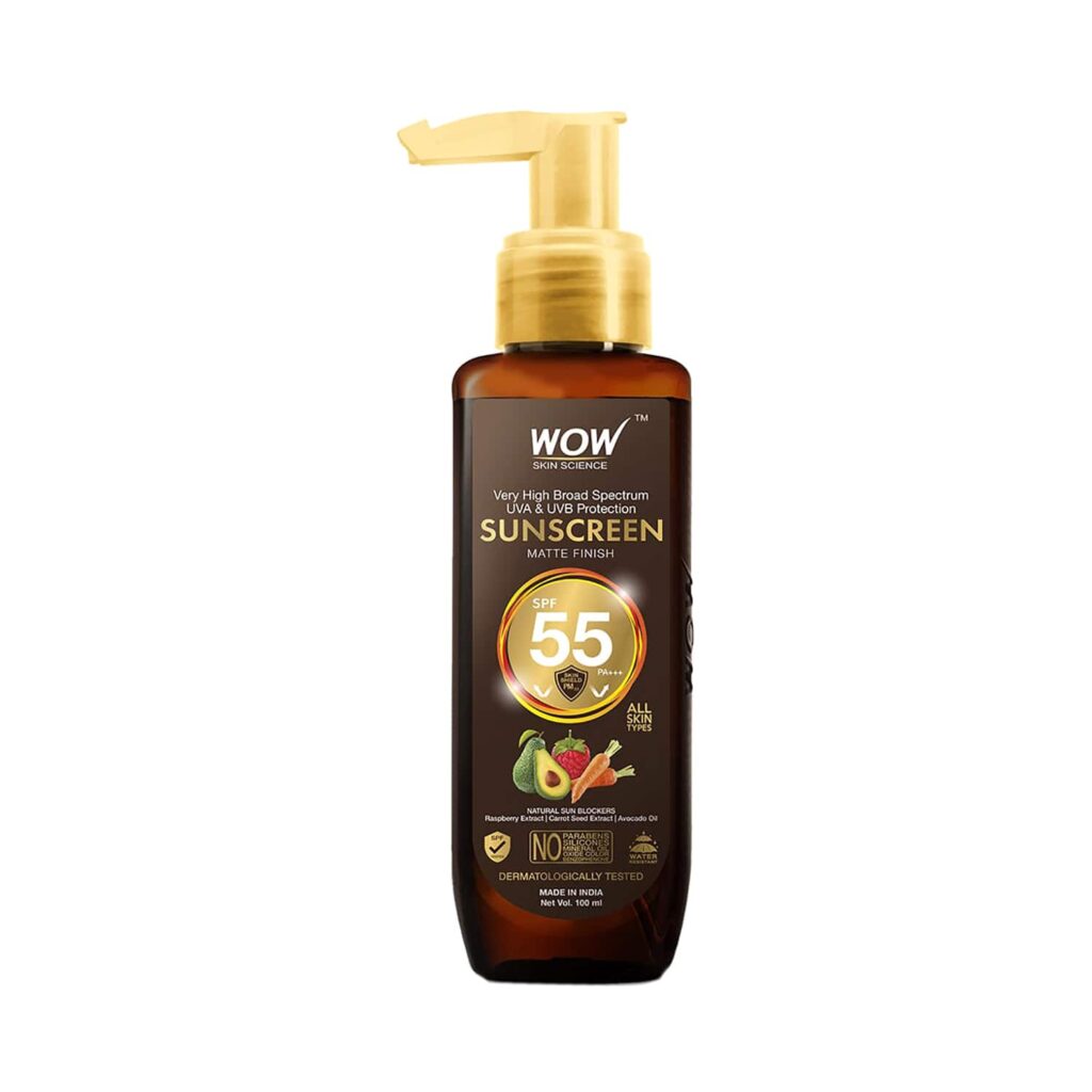 WOW SKIN SCIENCE Very High Broad Spectrum UVA &UVB Protection Matte Finish SPF 55 PA+++ Sunscreen (100ml) - WOW SKIN SCIENCE