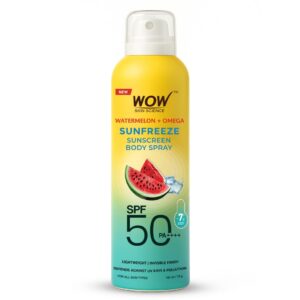 WOW Skin Science Watermelon + Omega Sunfreeze Sunscreen Spray | SPF 50 PA++++ | -7°C Cooling Effect | UV Rays + Pollution Defense | Lightweight, Non-Greasy & Invisible Finish |...