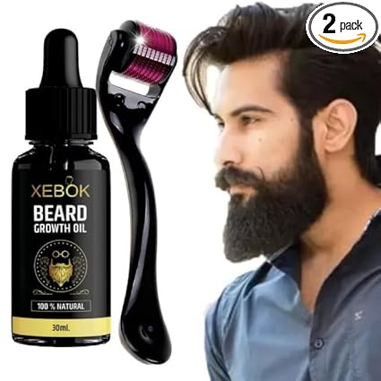 XEBOK Beard Booster Duo | Derma Roller + Beard Oil | Activates Hair Follicles | Accelerates Beard Growth, Fuller & Thicker Beard | Improves Patchy Beard