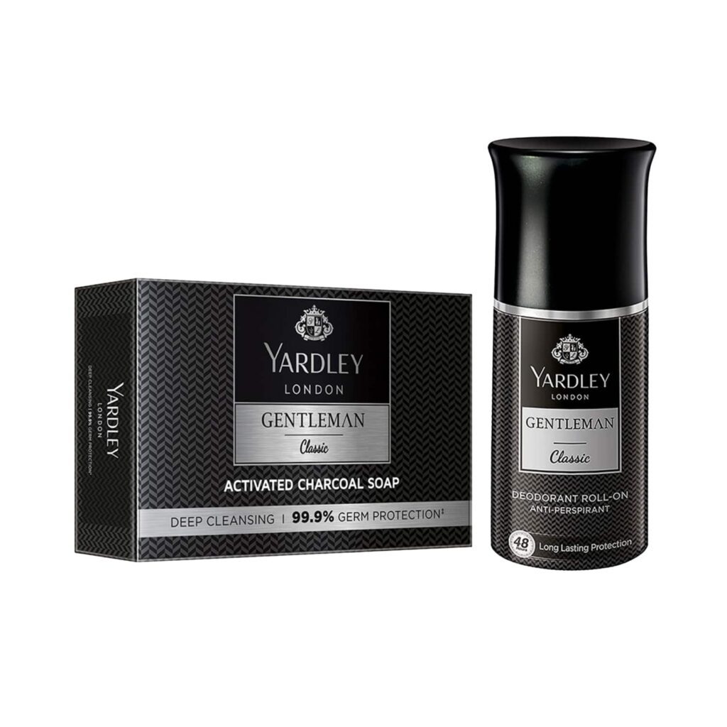 Yardley London Gentleman Classic Activated Charcoal Soap & Classic Deodorant Roll-On Combo - Yardley London