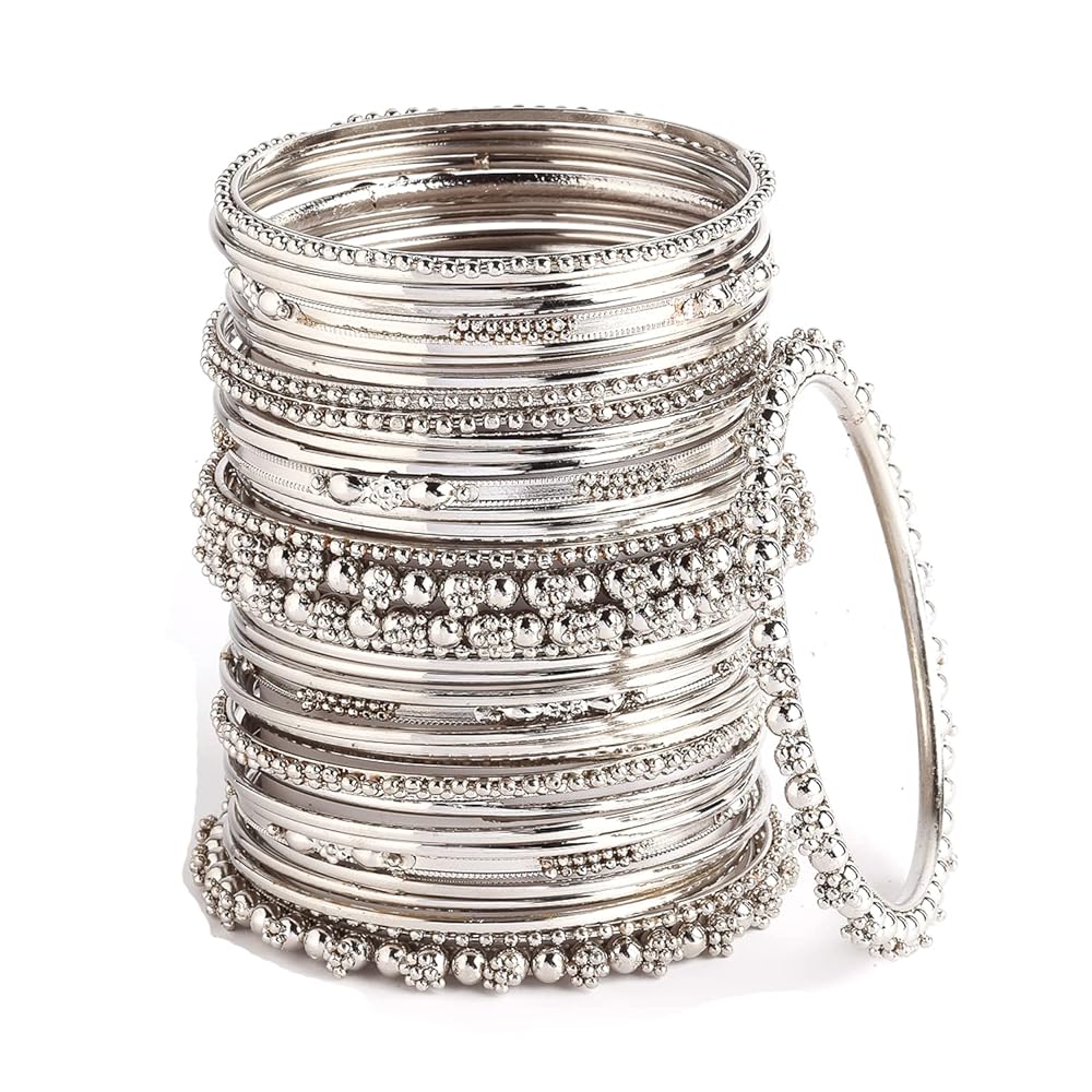 ZENEME Jewellery Traditional Silver Plated Oxidized Bracelet Bangles Set for Girls and Women