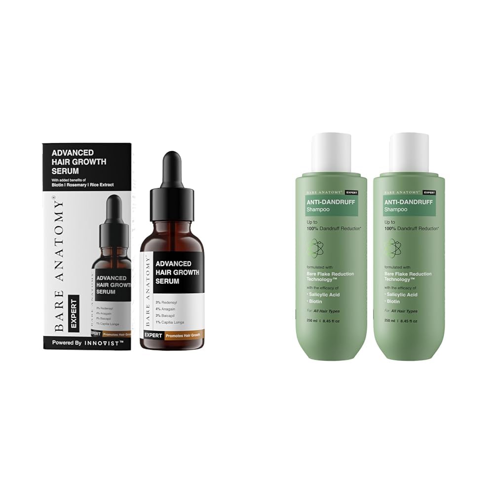 Bare Anatomy Advanced Hair Growth Serum | 3% Redensyl + 4% Anagain + 3% Baicapil + 1% Capilia Longa,for Women & Men | 30mL Anti Dandruff Shampoo All Hair Types | Women & Men |...