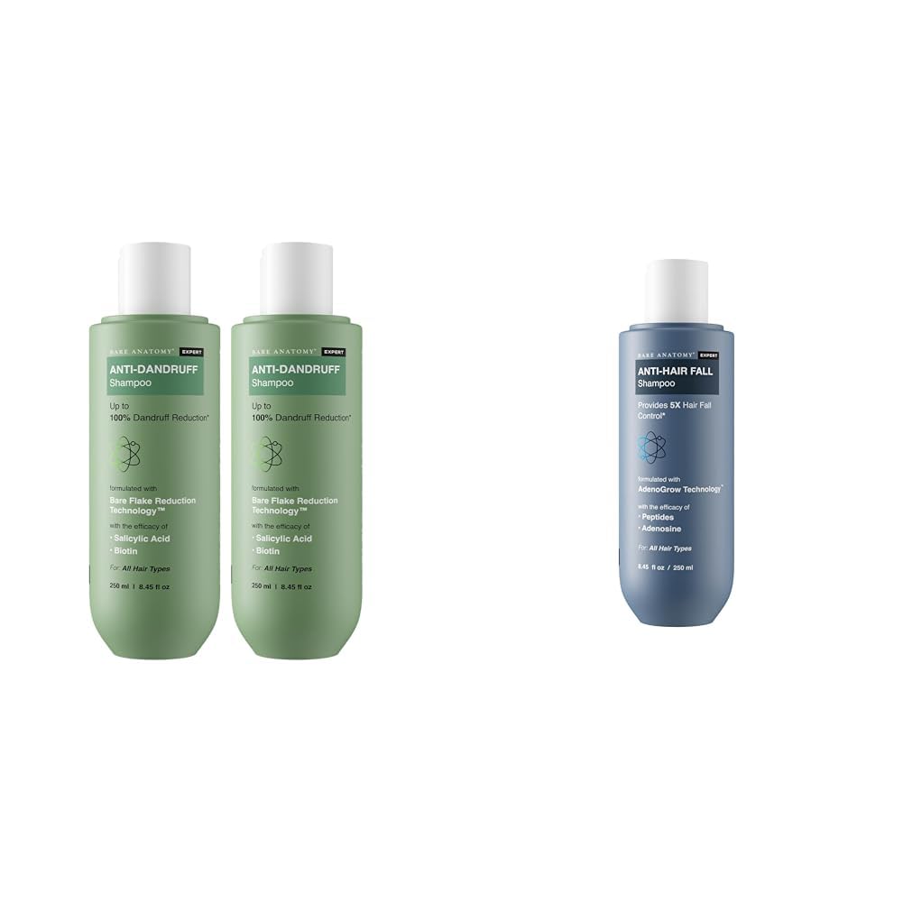Bare Anatomy Anti Dandruff Shampoo All Hair Types | Women & Men | 250ml (Pack of 2) Anti Hair Fall Shampoo Vegan| For All Hair Types | For Women & Men | 250ml
